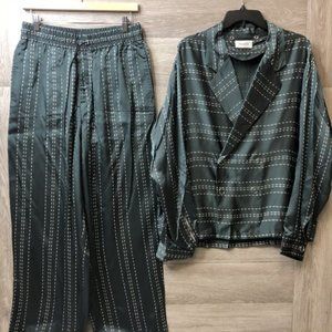 Taakk Mens Medium Green Textured Jacket Pant Set